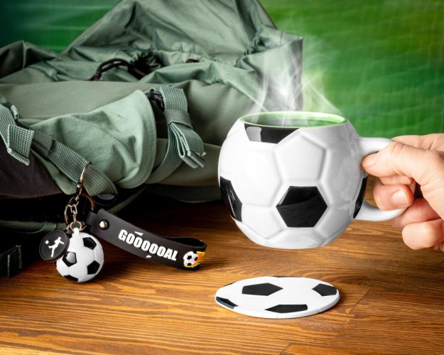 Soccer player set - mug, coaster, and keychain