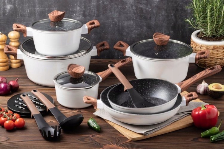 Set of pots with marble surface - 21pcs