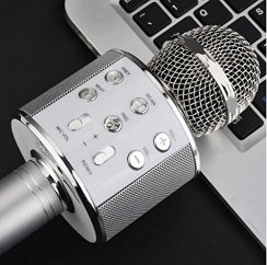 Bezdrôtový bluetooth karaoke mikrofón WS-858 - Stříbrný