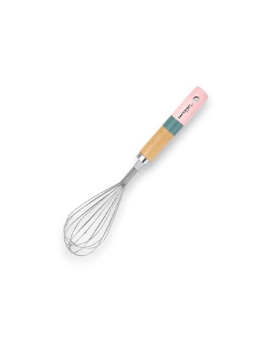 Whisk with wooden handle - pink-blue