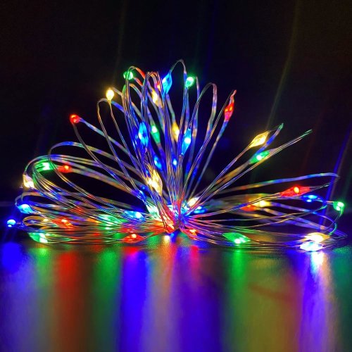 Vnitřní vánoční mikro řetěz 5 m 50 LED na baterie s časovačem - barevný