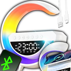 Nocna lampka LED RGB bezprzewodowa ładowarka Bluetooth zegar radio głośnik