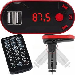 FM transmitter Bluetooth do auta nabíječka MP3 2xUSB SD LCD