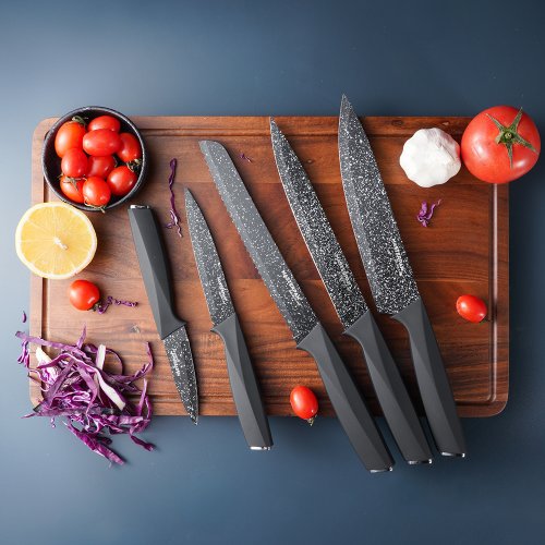 Set of kitchen knives with marble pattern and kitchen tools - 6 pcs