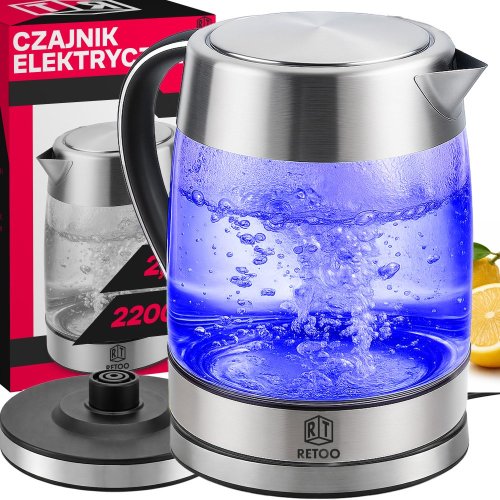 Bezprzewodowy czajnik elektryczny duży 1,7 l 2200 W LED szkło stal - OR1302