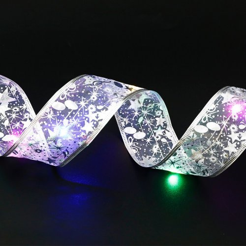 Christmas ribbon with LED decorations 2M - silver