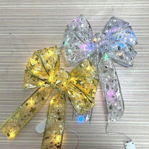 Christmas ribbon with LED decorations 2M - silver