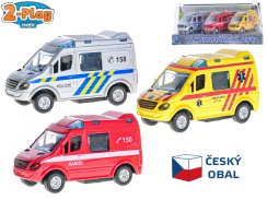 2-Play Traffic sada pohotovostných vozidiel CZ 8 cm kovová s reverzným chodom, 3 kusy v krabici