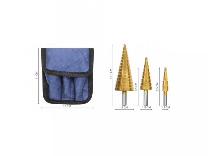 Set of conical drills, taper drill for sheet metal- pack of 3 pcs