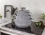 Ceramiczno-marmurowy zestaw obiadowy 17 szt. - kolor szary, szklane pokrywki, akcesoria