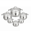 Set of 12 stainless steel pots with glass lids