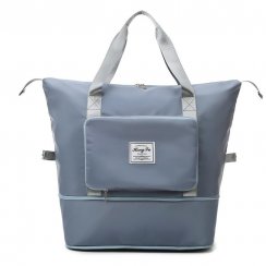 Skladacia cestovná taška s veľkým úložným priestorom - modro-šedá