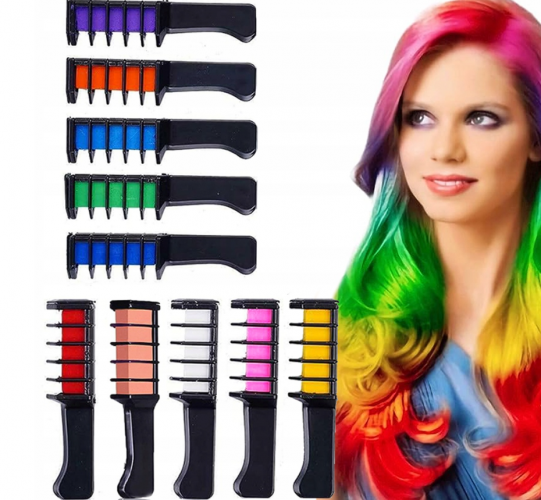 Hair comb with coloured chalks - 10 colours