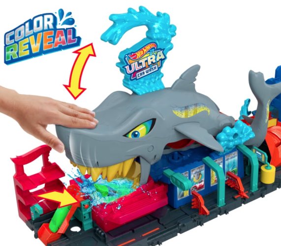 Hot Wheels City Color Reveal - Automyčka sa žralokom