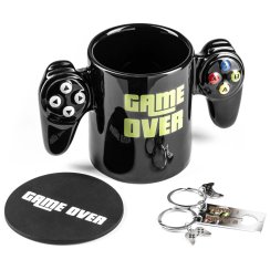 GAME OVER player set - mug, coaster, and keychains