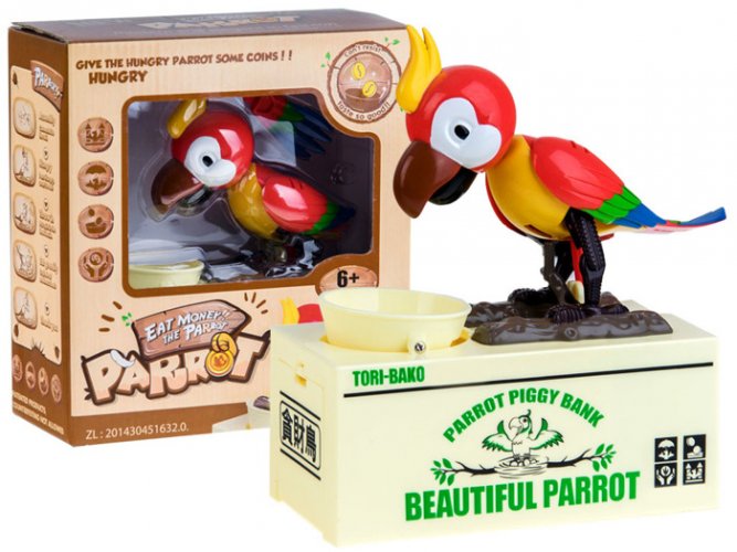 Papagáj v krabičke na mince - červený