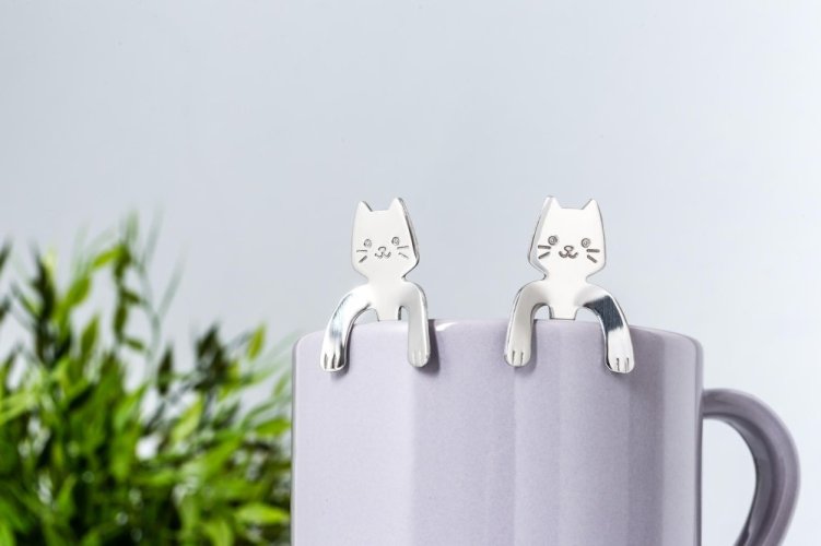 Miniature cat-shaped spoons - set of 2 SILVER