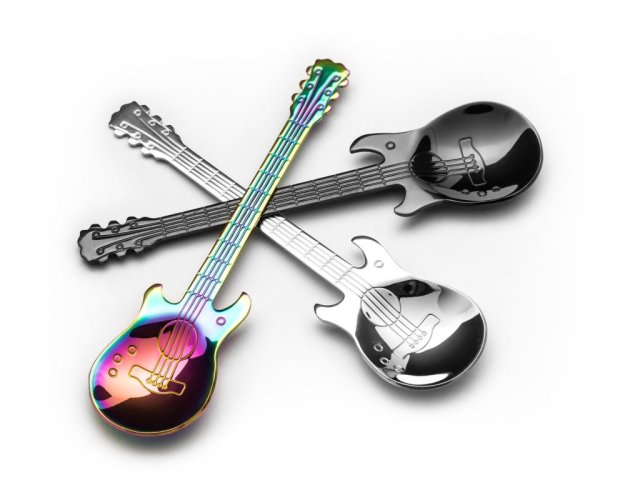 Metal guitar-shaped spoons, COLORFUL - set of 3