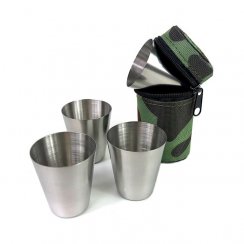 Travel stainless steel shots in a camouflage case