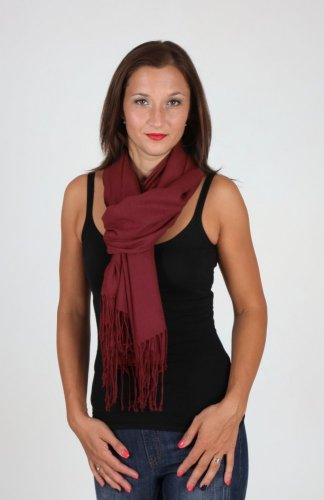 Bordowa pashmina damska P9 / Szalik damski bordowy