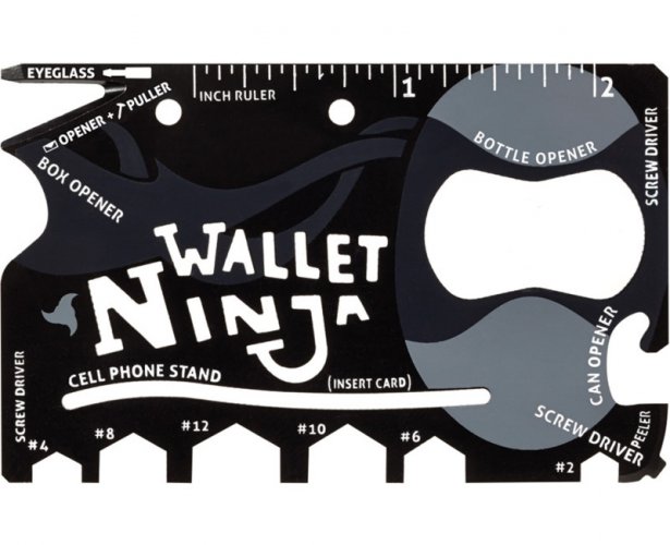 Oceľová multifunkčná karta - peňaženka Ninja 18v1