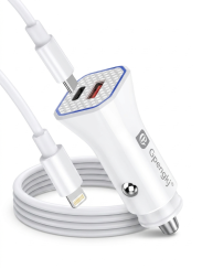 Duální rychlá autonabíječka 18W (USB-C PD + USB-A) s Lightning kabelem