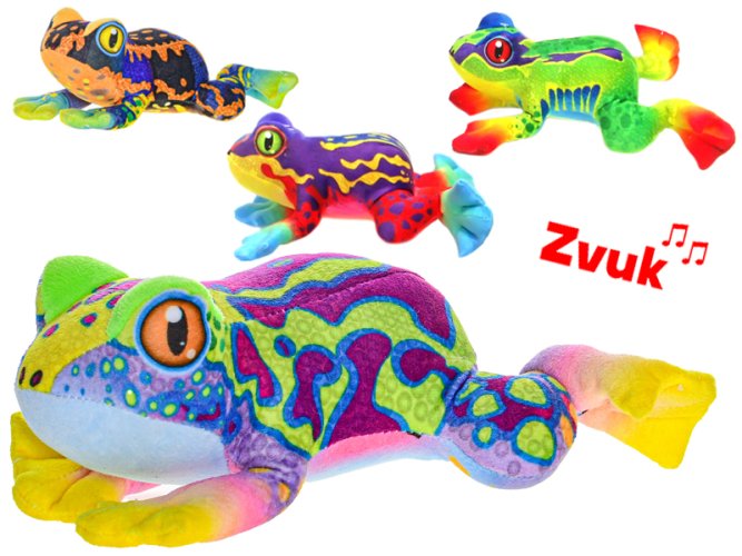 Plyšová žaba 20 cm, na batérie, so zvukom, 4 farby, 0m+