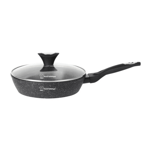 Aluminiowa nieprzywierająca patelnia z marmurową powierzchnią i szklaną pokrywką - 26 cm
