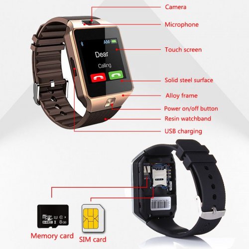 106058 3 Bluetooth inteligentní hodinky dz09 2g sim telefon