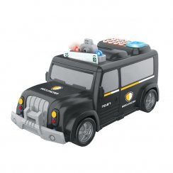 A money box in the shape of a police transporter