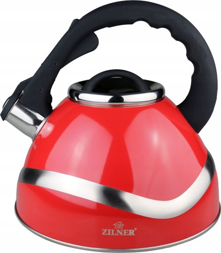 Traditional steel kettle 3 l with silicone handle, red