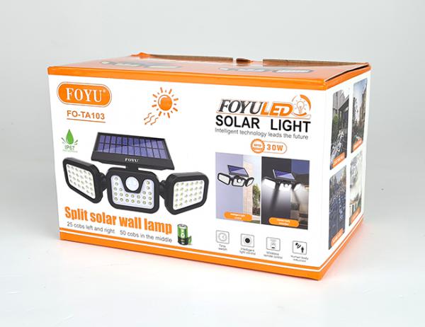 Solar LED luminaire adjustable to three sides