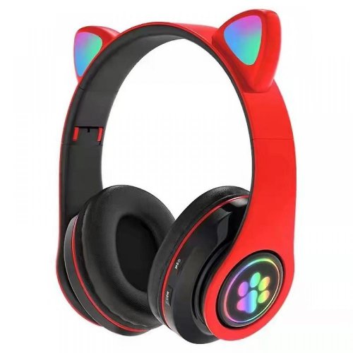 Bezdrátová sluchátka s kočičíma ušima - B39M, červené