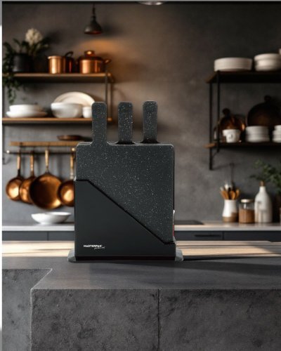 Set of cutting boards with marble pattern on stand - 3 pcs