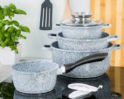Sada hrnců s mramorovým nepřilnavým povrchem a Aroma Knob poklicemi – 9 ks