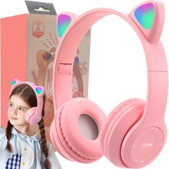 Dětská bezdrátová sluchátka Bluetooth LED RGB s kočičíma ušima