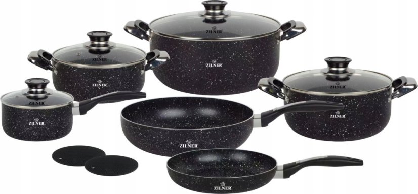 Induction cookware set with marble surface, pans and pots - 12 pcs