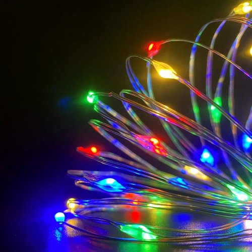 Vnitřní vánoční mikro řetěz 5 m 50 LED na baterie s časovačem - barevný