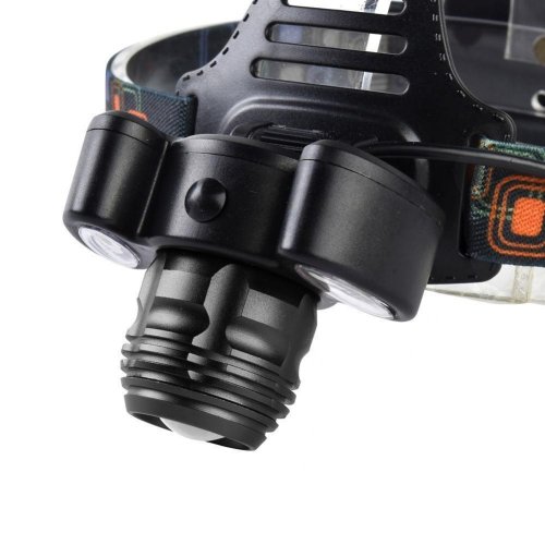 Akumulatorowa latarka czołowa HEADLIGHT z trzema reflektorami i zoomem - czarna