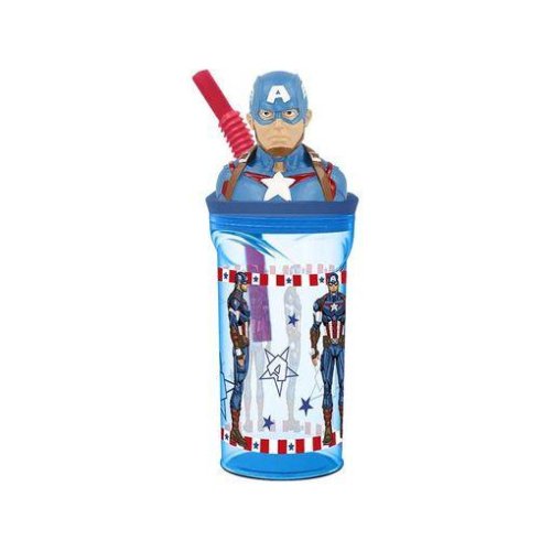 Cup with straw and 3D figure Marvel Avengers Capitan America 360ml