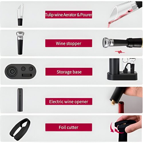 VINOCORK electric wine opener – 5-piece stainless steel set