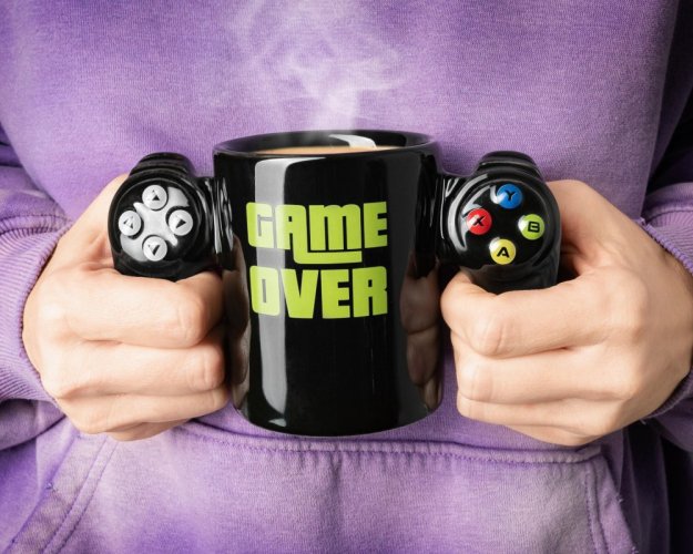 GAME OVER player set - mug, coaster, and keychains