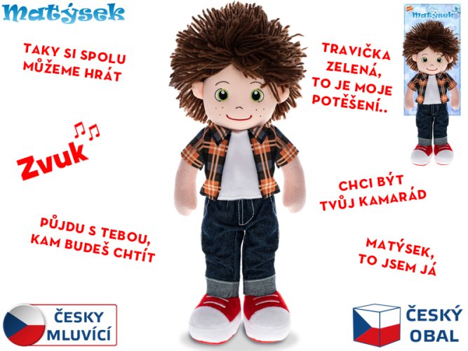 Plyšová hračka Matýsek, 37 cm, na batérie, hovoriaca po česky, oranžová, 0m+, na kartičke