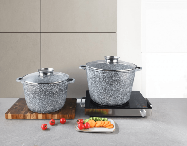 Set of ceramic-marble pots - 4 pcs, grey