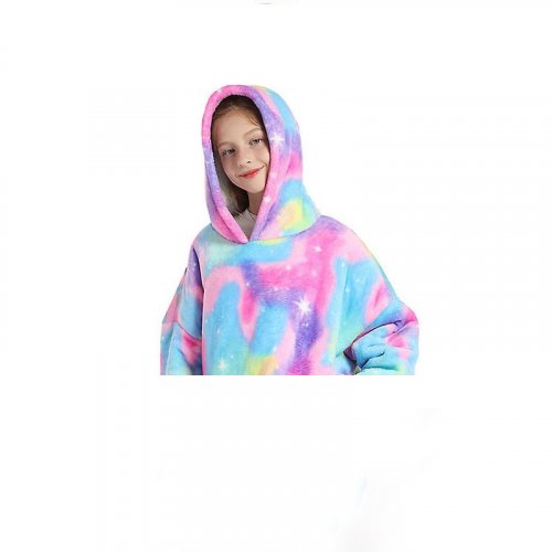 Shining plush blanket with sleeves and hood - rainbow