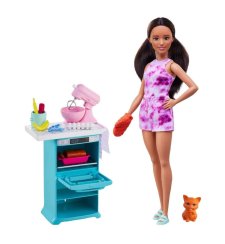 Panenka a kuchyňský hrací set s kočičkou a doplňky - Barbie
