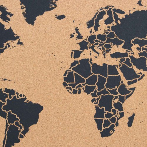 Korková nástenná mapa sveta – prírodná, čierna L