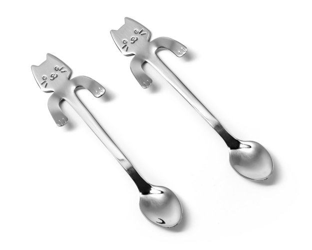 Miniature cat-shaped spoons - set of 2 SILVER