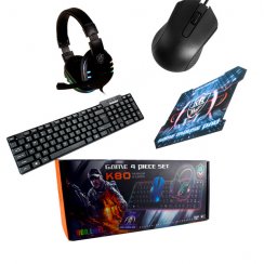Set of keyboard with gaming mouse, pad and headphones
