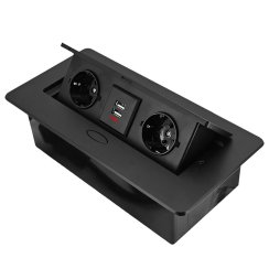 Gniazdko wpuszczane w blat kuchenny podwójne 2x230V + 2x USB czarne 2,1 A - OR1342